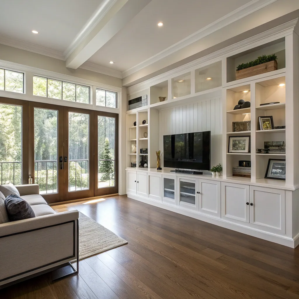 Modern living room with custom built-in furniture